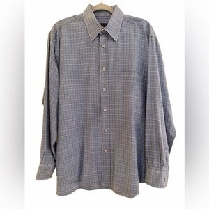 Brioni Blue Gray Plaid Button-Up Shirt XL?